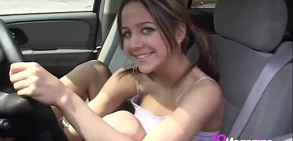  Giggly Cute Andi Pink Spreads Tiny Legs In Front Seat Of Car